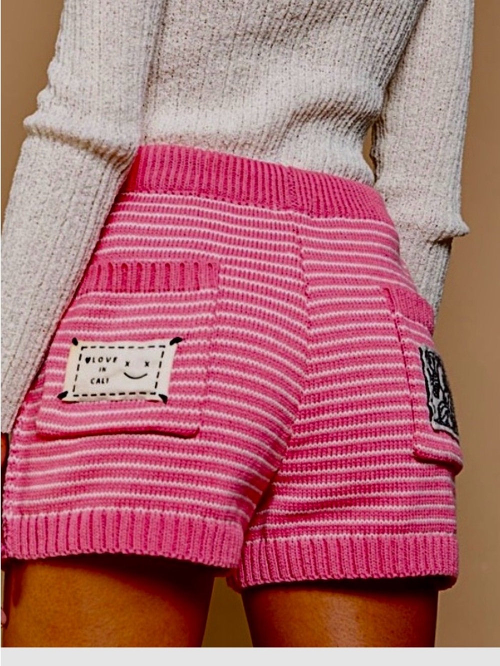 RARE COLLECTOR FIND POL Clothing Pink Striped Patchwork Knit Shorts/Large